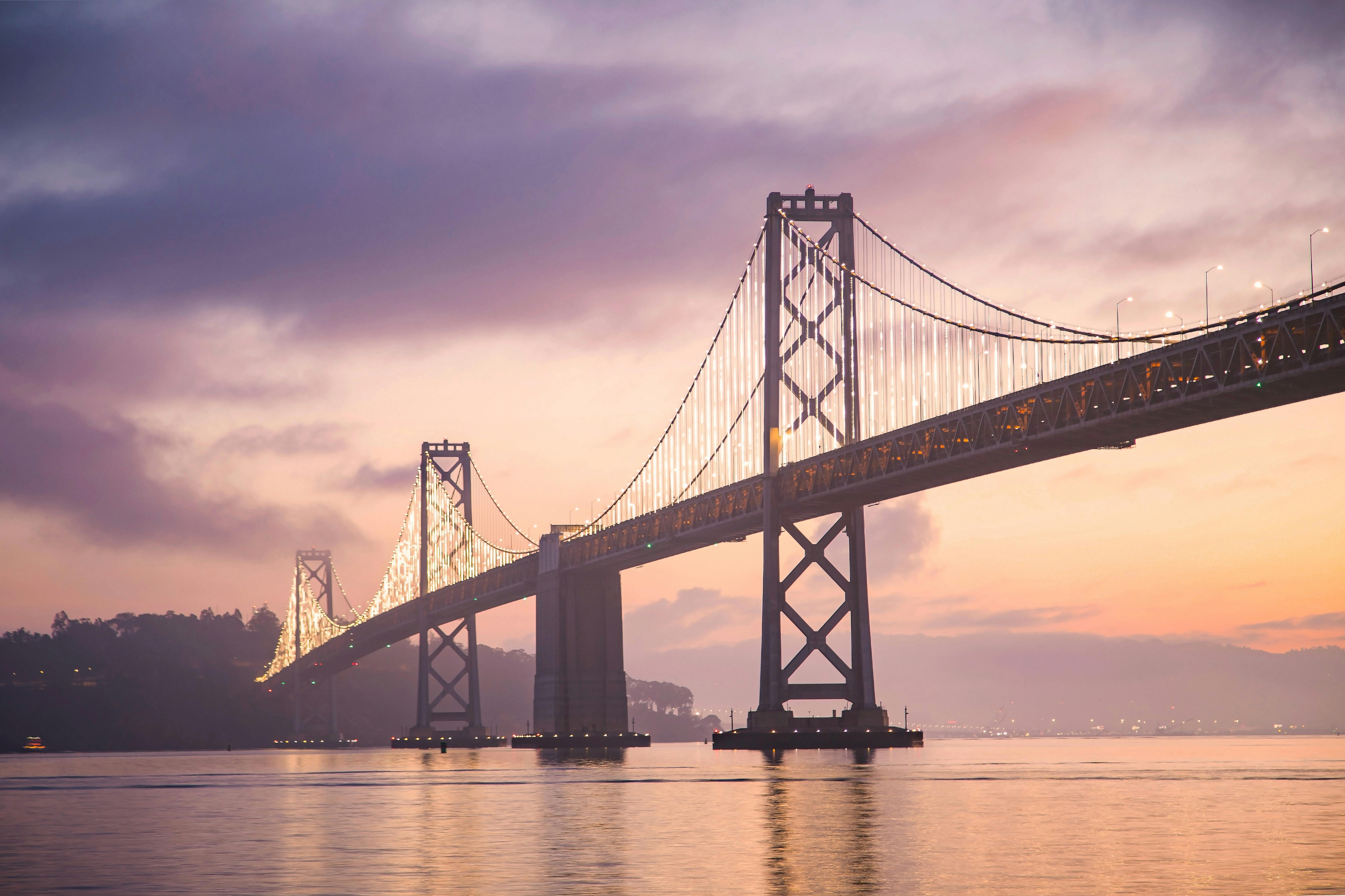 San Francisco Bay Bridge at dusk